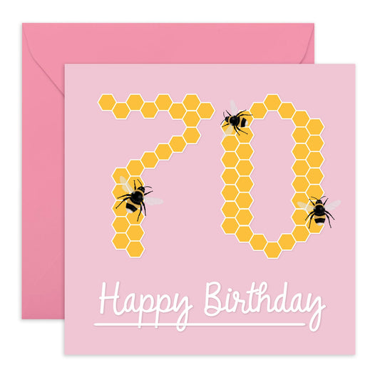 70th Birthday Card For Grandma - Bee Birthday Age 70 - Wife Mum - Sweet Birthday Card Happy Seventieth Birthday Greeting Card Grandmother - Comes With Fun Stickers - By Central 23