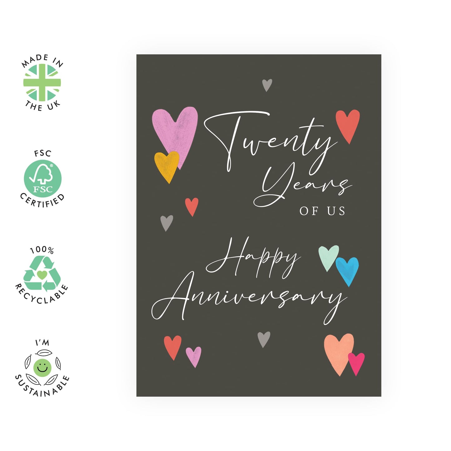 20th Wedding Anniversary Card - 'Twenty Years Of Us Text' - Gifts for Wife, Husband, Spouse, Honey, Lovebug, Darling - Emerald Celebration- Comes with Fun Stickers