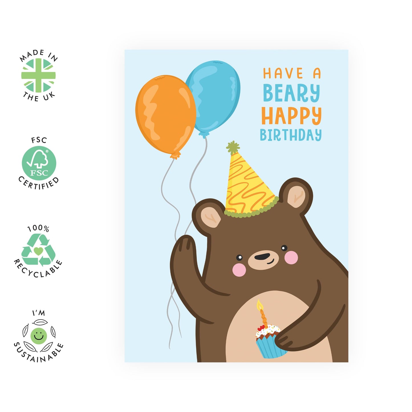 Happy Birthday Cards For Her Him - Bear Happy Birthday - Animal Greeting Card For Kids - Cute Greeting Cards For Nephew Niece - Gifts From Mum Dad - Comes With Fun Stickers - By Central 23