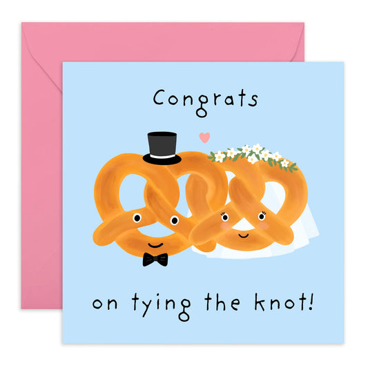 Wedding Celebration Card - 'Congrats On Tying The Knot' - Gifts for the Bride, Groom, Best Friend, Bestie, Married Couples, Newly Wed, Brother, Sister, Cousin - Pretzels - Comes with Fun Stickers