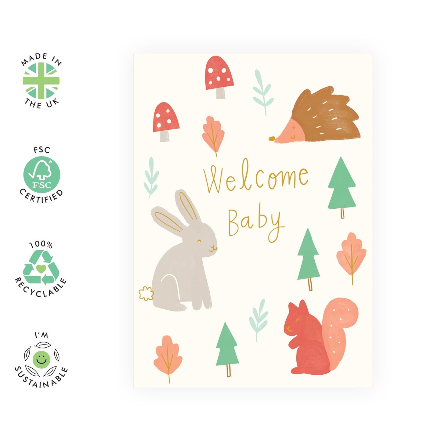 Welcome Baby Card – Woodland Animal Theme – Cute Newborn Boy Greeting – Baby Shower, Congratulations Gift for New Parents, Little One, Family, Aunt, Uncle, Relatives, Cousins -Comes with Stickers