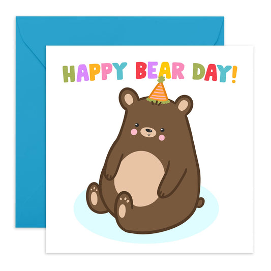 Kids Birthday Cards - Happy Bear Day! - Cute Greeting Cards For Girl Boy - Daughter Bday Card - Cheeky Grandson Birthday Cards - Comes With Fun Stickers - By Cetral 23