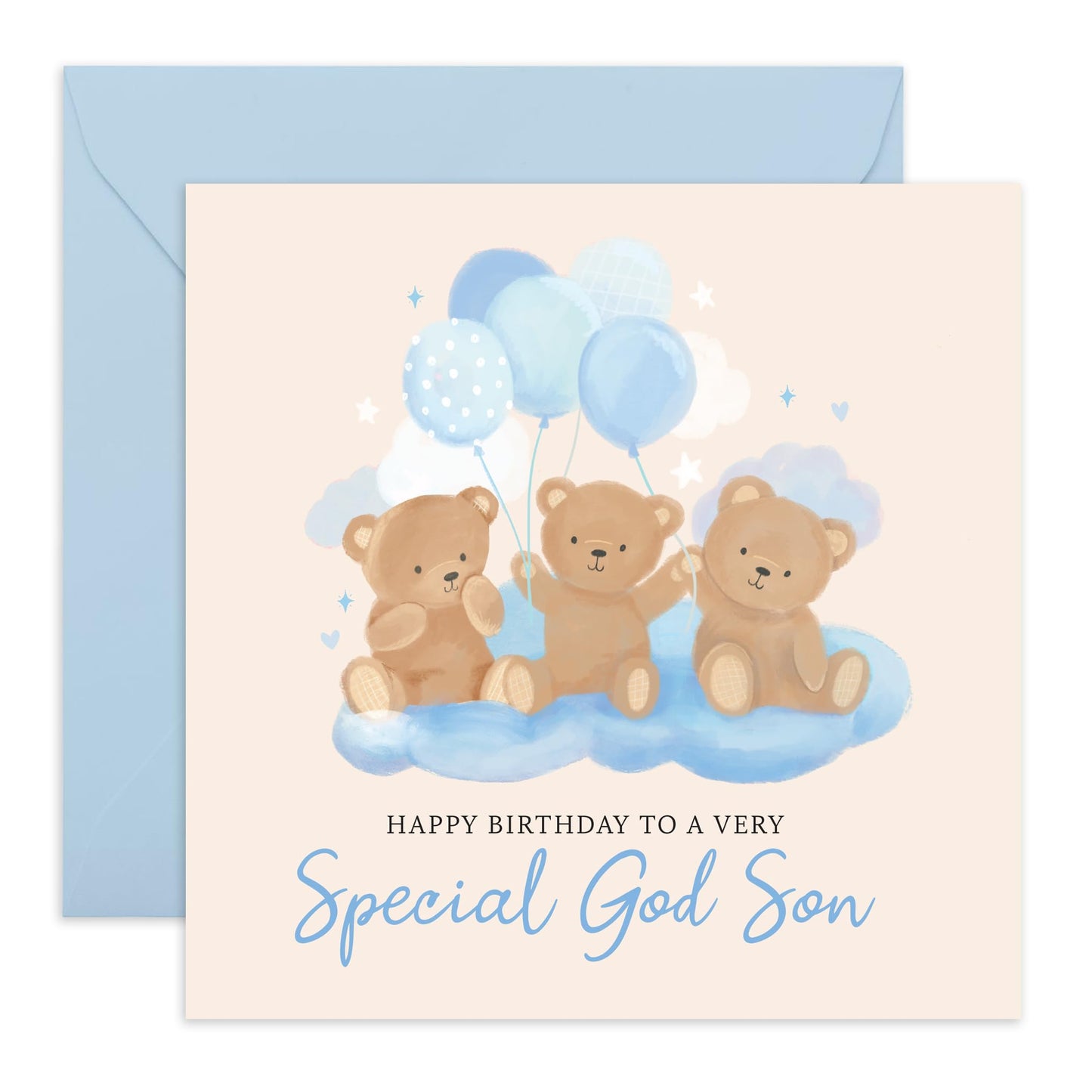 Baby Boy Birthday Card - 'Teddy Godson Birthday' - Gifts for Babies, Kids, Children, Toodler and Parents from Godparents - Toddlerhood - Comes with Fun Stickers