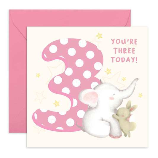 3rd Birthday Card For Girls - Elephant Bunny Age 3 - Baby Milestone Cards Age Three - Third Birthday Cards For Niece - Gifts For Daughter Toddlers - Comes With Sticker By Central 23