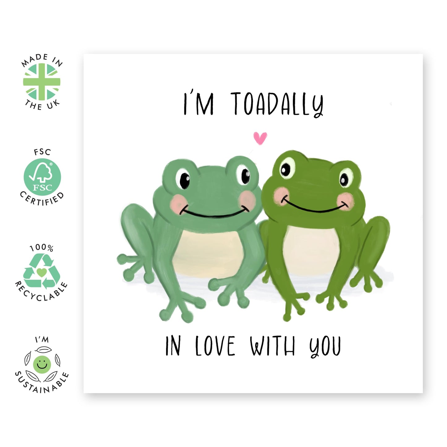 Cute Frogs Anniversary Card - 'Toadally Inlove With You' - Gifts for Wife, Husband, Girlfriend, Boyfriend, Married Couples, Partners - Love Frogs - Comes with Fun Stickers