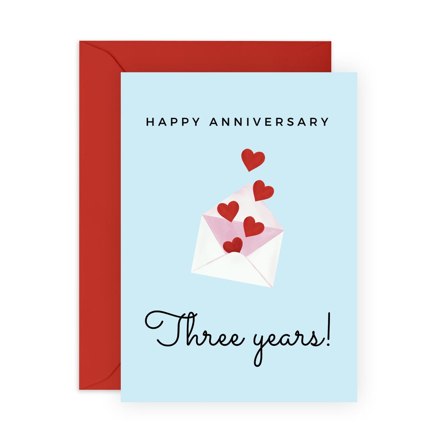 3rd Anniversary Card for Her or Him - 'Three Years Love' - Gifts for Girlfriend, Boyfriend, Husband, Wife, Spouse, Babe, Lovebug, Darling, Hun, Other Half - 3 Year of Us - Comes with Fun Stickers