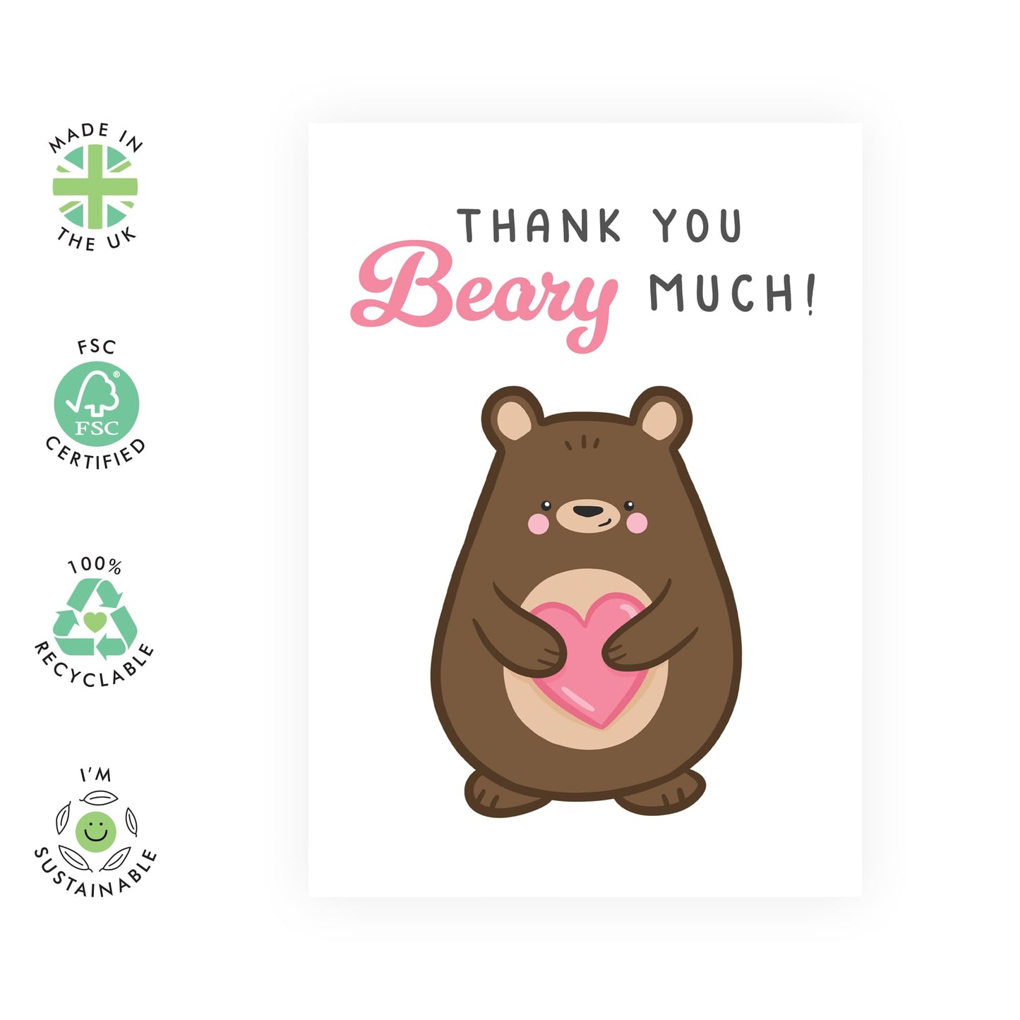Thank You Greeting Cards For Women - Thank You Beary Much Bear - Cute Appreciation Cards For Her - Fruit Cards- Gift For Mummy Mum - Sister - Comes With Fun Stickers - By Central 23