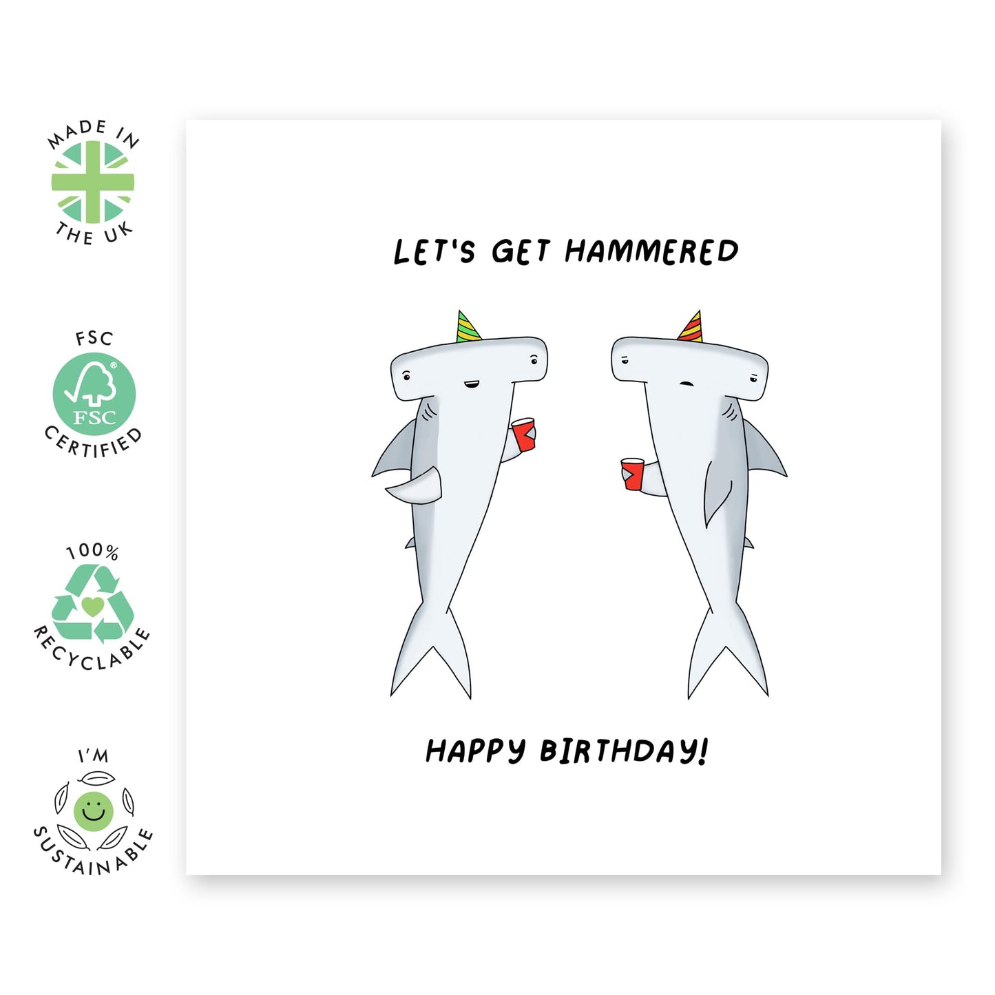 Hammerhead Sharks Birthday Card - 'Let's Get Hammered' - Gifts for Friends, Buddies, BFF, Colleagues, Brother, Coworkers - Getting Drunk - Comes with Fun Stickers