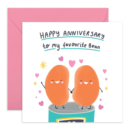 Anniversary Greeting Card - 'HAPPY ANNIVERSARY BEAN' - Perfect for Celebrating Your Special Someone - Ideal for Adding a Touch of Playfulness to Your Special Day - Comes With Stickers By Central 23