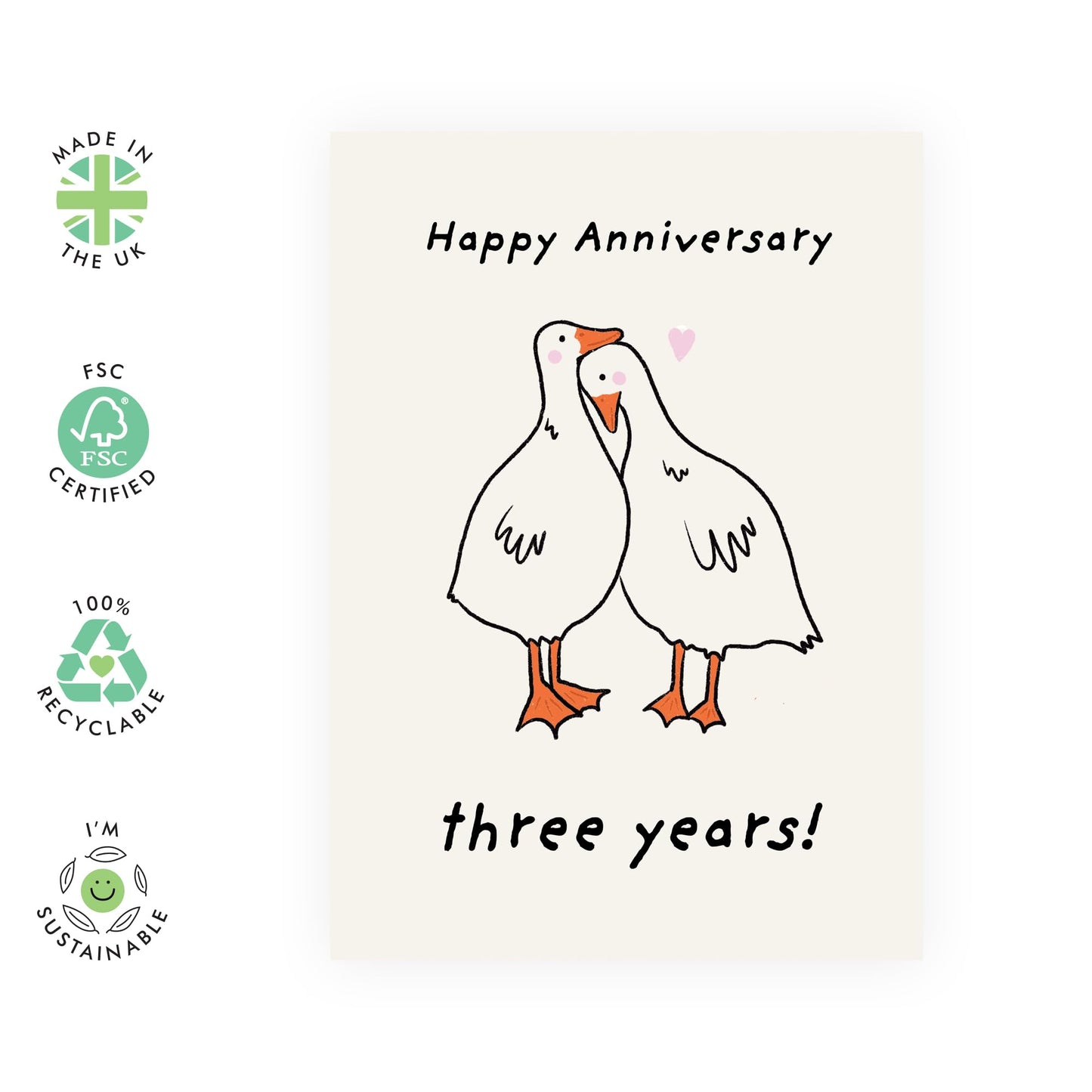 Adorable 3rd Anniversary Card For Him Her - 'Anni Third Year' - Gifts for Husband, Wife, Babe, Spouse, Darling, Lovebug, Hun - Third Year Celebration - Comes with Fun Stickers