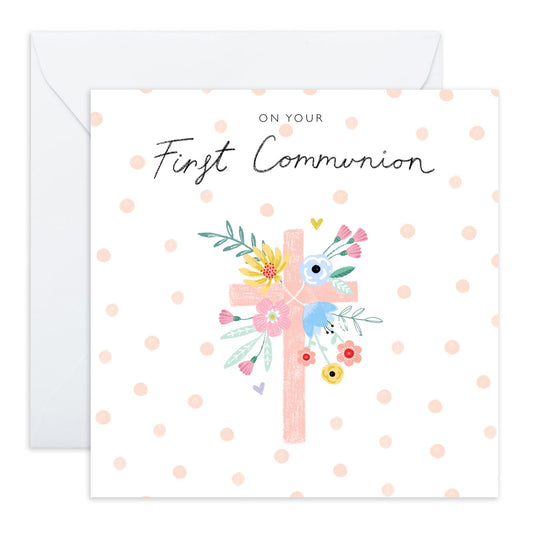 First Holy Communion Cards For Granddaughter - 1st Communion Card For Daughter Goddaughter Niece - Church Gifts For Girls - Comes With Fun Stickers - By Central 23