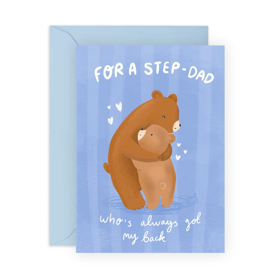 Step Dad Card - Always Have My Back, Bear Hug - Thank You, Appreciation Card - Step Dad Fathers Day Cards - Birthday Card For Stepfather - Gifts For Men - Comes With Stickers By Central 23