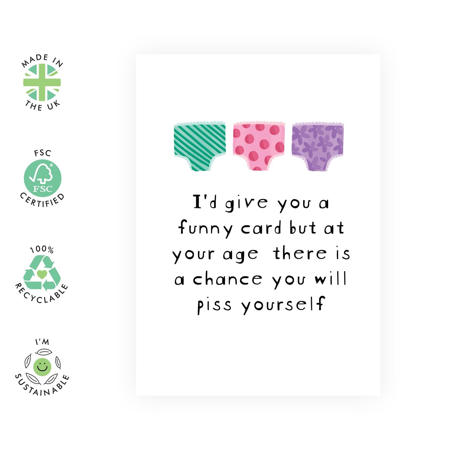 Funny Birthday Card - 'GRANNY PANTS' - I'd Give You A Funny Card But At Your Age There is A Chance You Will Piss Yourself - For Grandma - Hilarious Birthday Gift - Comes With Stickers By Central 23