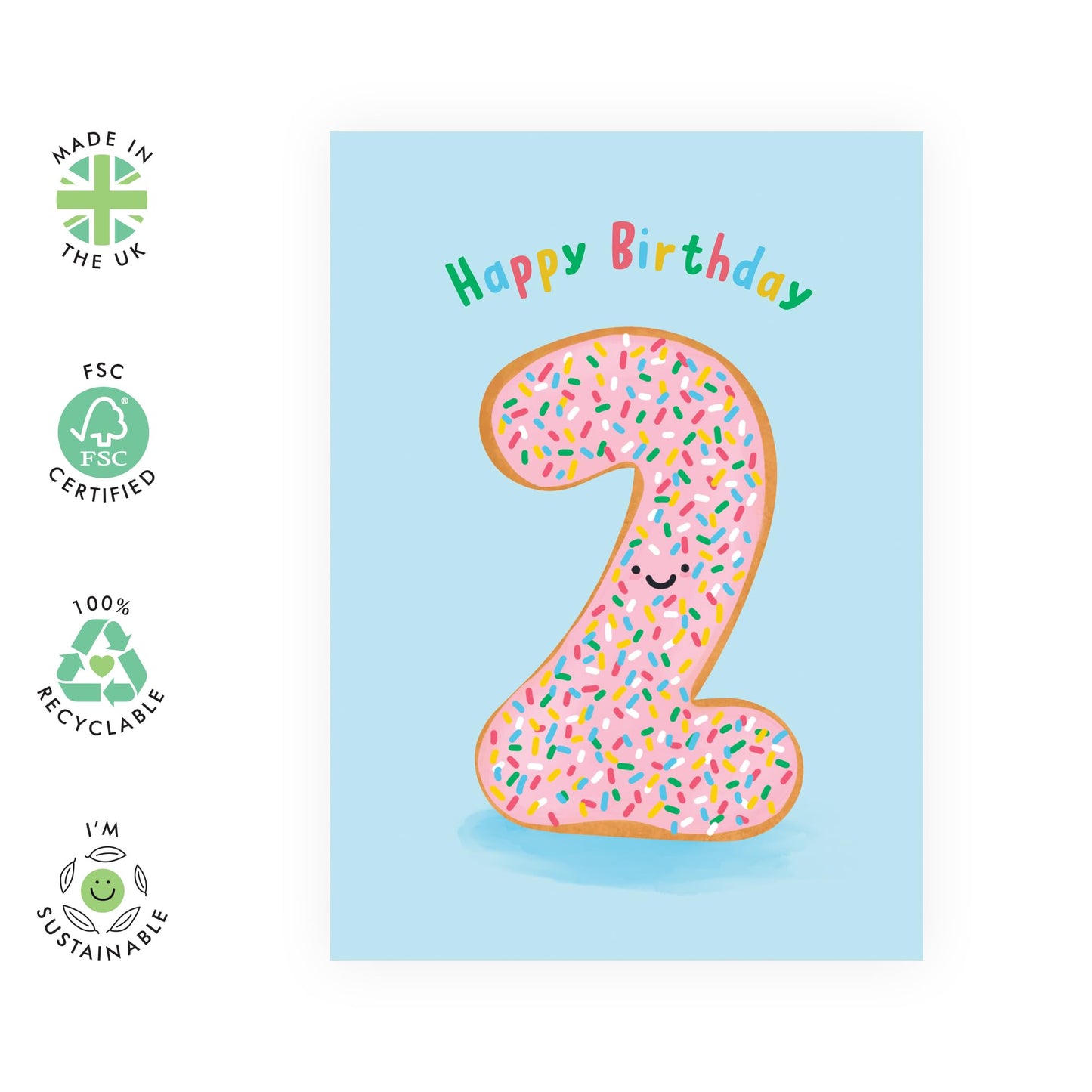 2nd Birthday Card Boys Girls - DONUT AGE 2 - Baby Milestone Cards Age Two - Second Birthday Cards - Donut - Gifts For Son Daughter Niece Nephew - Gift from Mum Dad - Comes With Sticker By Central 23