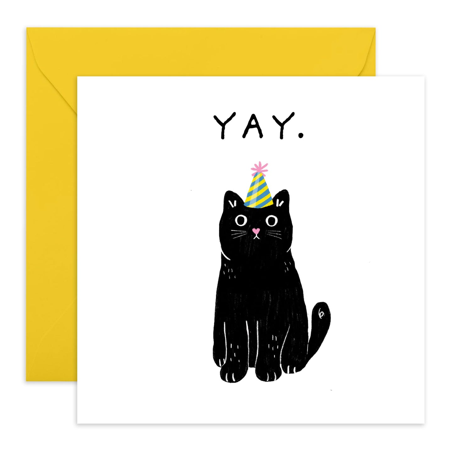 Birthday Greeting Card - 'YAY, CAT!' - Perfect for Celebrating Feline Enthusiasts' Special Day with Joy and Whimsy - Ideal for Him Her Friends Family Besties BFFs - Comes With Stickers By Central 23