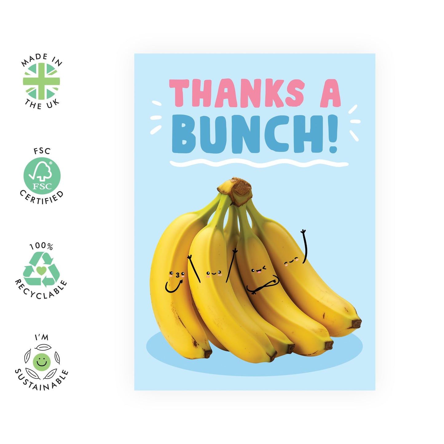Thank You Greeting Cards For Women - Thanks A Bunch Bananas - Cute Appreciation Cards For Her - Fruit Cards- Gift For Mummy Mum - Sister - Comes With Fun Stickers - By Central 23