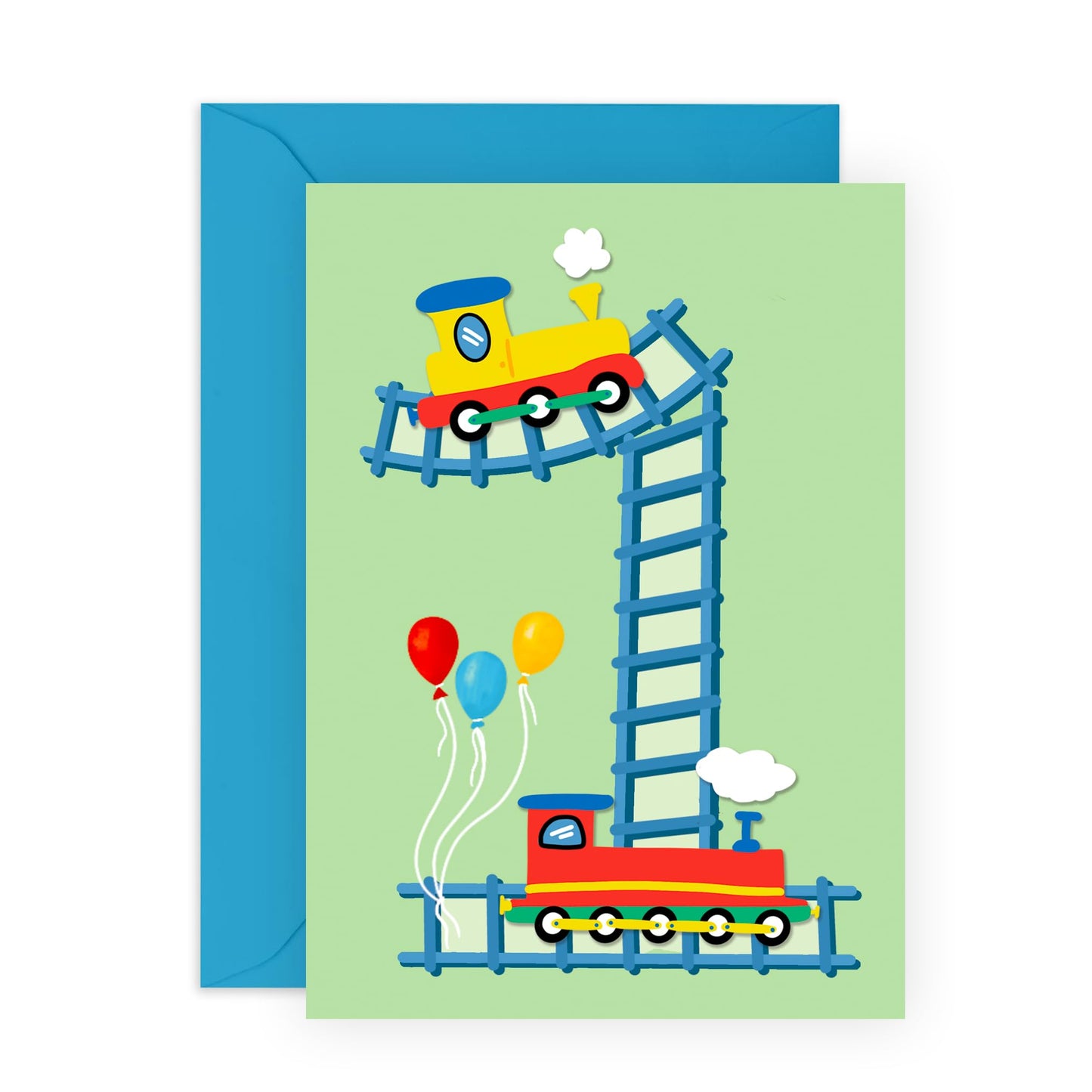 1st Birthday Card for Boys and Girls – Cute Train-Theme – Presents for Children, Toddler, Baby, Nephew, Niece, Grandson, Grandaughter, Family, Neighbour - One Year Old - Comes with Stickers
