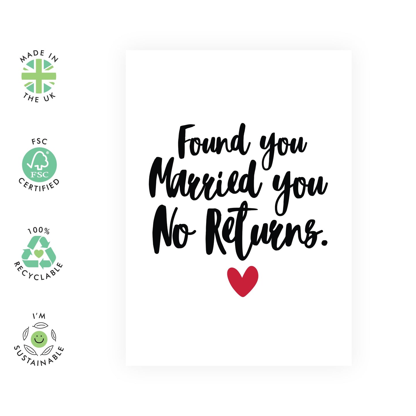 Cute Message Love Card - 'No Returns' - Romantic Valentines Day Gifts for Husband, Wife, Life Partner, Other Half - Married You - Comes with Fun Stickers