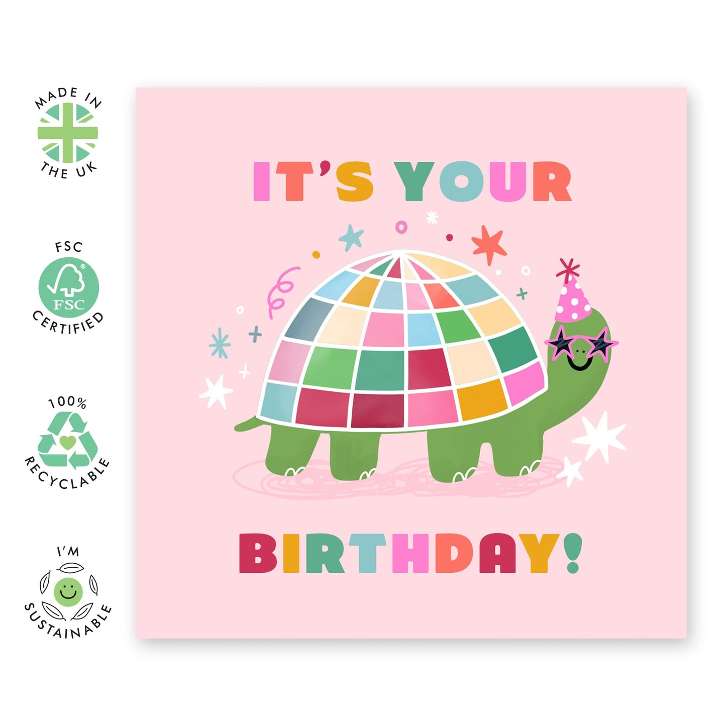 Disco Birthday Card Turtle - 'It's Your Birthday' - Gifts for Best Friends, Besties, BFF,Girlfriends, Sister, Sis, Co-workers, Colleagues, Aunt, Her - Dancing - Comes with Fun Stickers