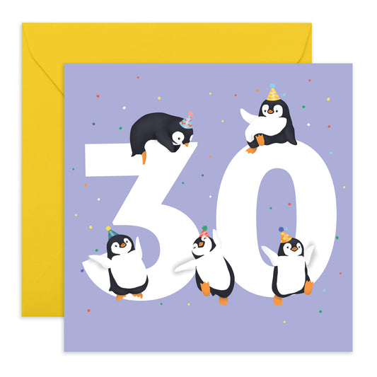 30th Birthday Card For Men Women - Penguin Age 30 - Wife Husband Mum Dad - Animal Birthday Card - Happy Thirtieth Birthday Greeting Card For Friends - Comes With Fun Stickers - By Central 23