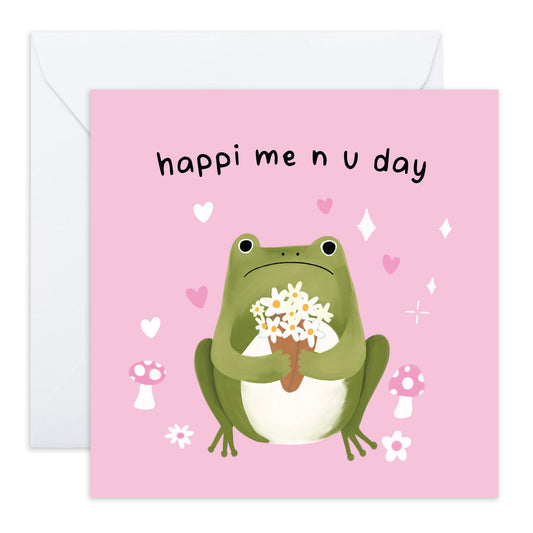 Cute Anniversary Frog Card - 'Frog Flowers' - Romantic Gifts for Husband, Wife, Partner, Other Half, Married Couples, Girlfriend, Boyfriend - Toad Love - Comes with Fun Stickers
