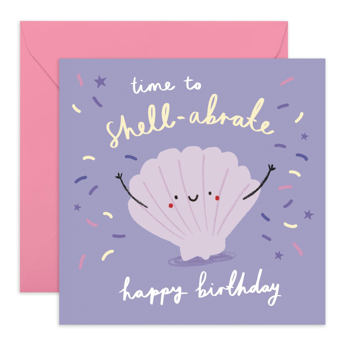 Sea Shells Happy Birthday Card - 'Shell-ebrate' - Gifts for Mum, Dad, Uncle, Auntie, Granda, Grandad, Sister, Sis, Co-worker, Colleagues - Under The Sea - Comes with Fun Stickers