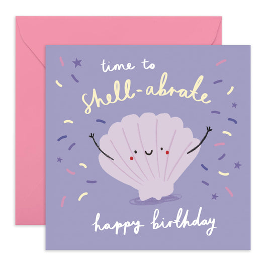 Sea Shells Happy Birthday Card - 'Shell-ebrate' - Gifts for Mum, Dad, Uncle, Auntie, Granda, Grandad, Sister, Sis, Co-worker, Colleagues - Under The Sea - Comes with Fun Stickers