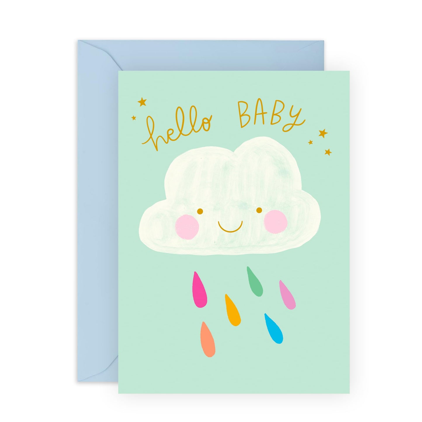 Baby Reveal Card – Cute Cloud & Rainbow – Newborn Celebration, Baby Shower, Congratulations Card for New Parents, Mum, Dad, Friends, Son, Daughter, Colleagues, Pregnant Couples - Comes with Stickers