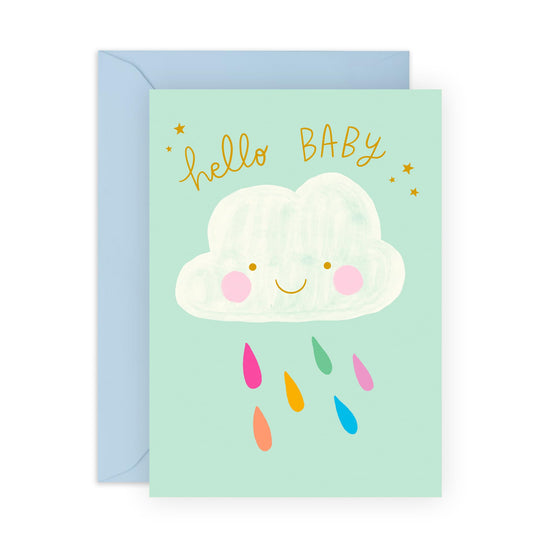 Baby Reveal Card – Cute Cloud & Rainbow – Newborn Celebration, Baby Shower, Congratulations Card for New Parents, Mum, Dad, Friends, Son, Daughter, Colleagues, Pregnant Couples - Comes with Stickers