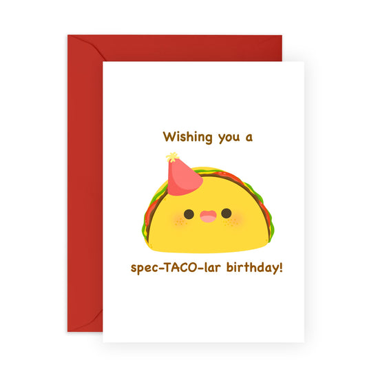 Funny Birthday Card - Wishing You A Spec-taco-lar Birthday - Food Pun - Humorous Birthday Cards For Men Women - Gifts For Son Daughter - Comes With Stickers - By Central 23