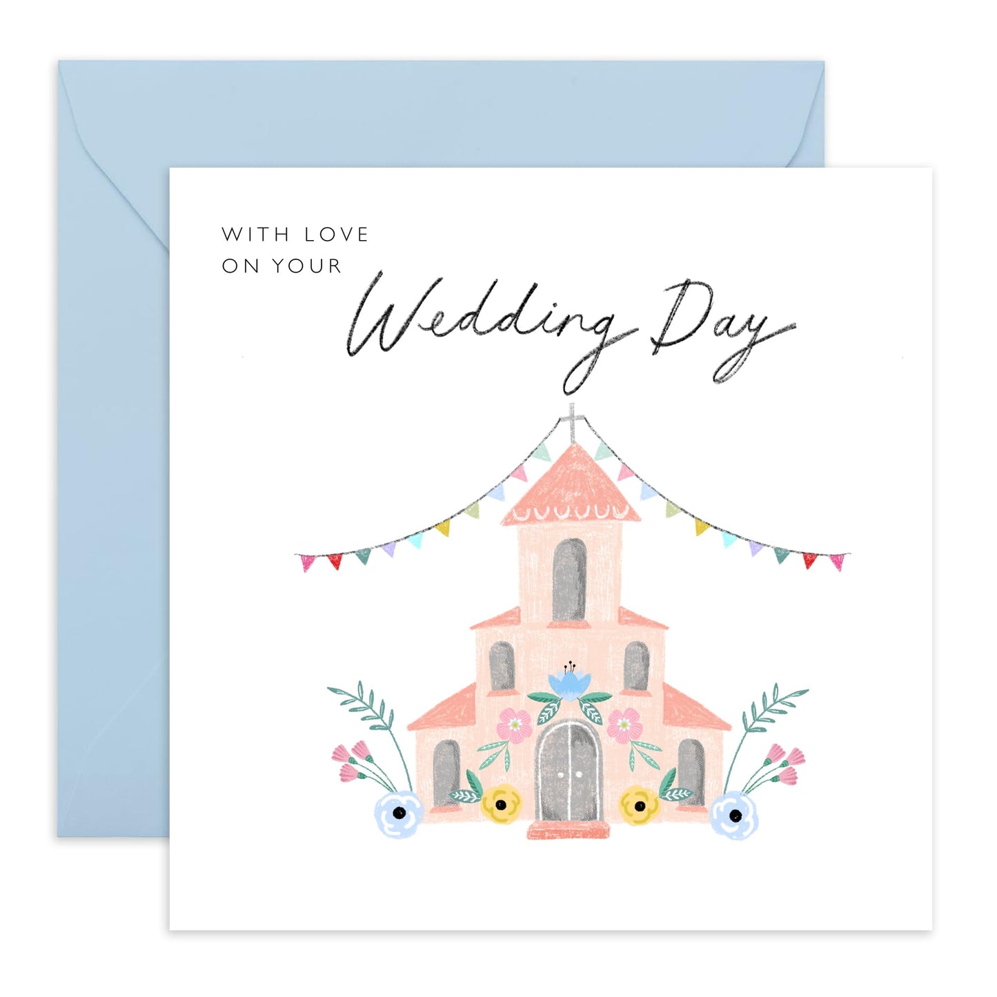 Best Wishes Gift For Him Her - Wedding Day Church With Love - Wedding Cards For Bride And Groom - Floral Greeting Card - Congratulations Card For Men Women - Comes With Stickers By Central 23