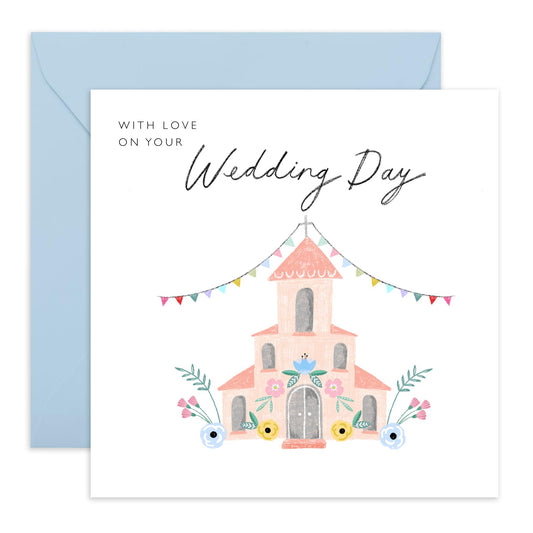 Best Wishes Gift For Him Her - Wedding Day Church With Love - Wedding Cards For Bride And Groom - Floral Greeting Card - Congratulations Card For Men Women - Comes With Stickers By Central 23