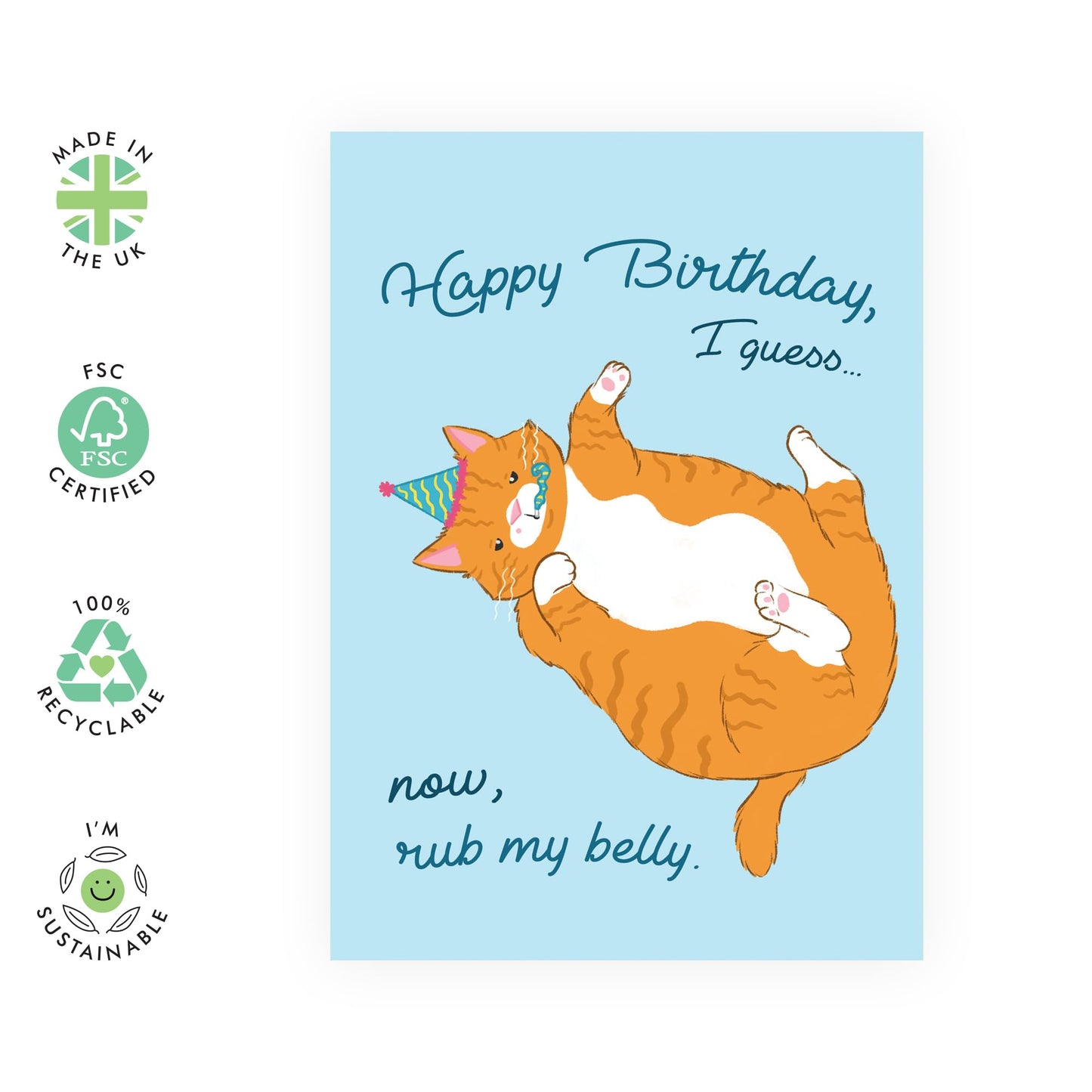 Cat Birthday Card Funny- Cat Mum Card - Rub My Belly - Gifts For Men And Women - Humourous Greeting Cards For Friends - Cute Birthday Cards For Pet Owners - Comes With Fun Stickers - By Central 23