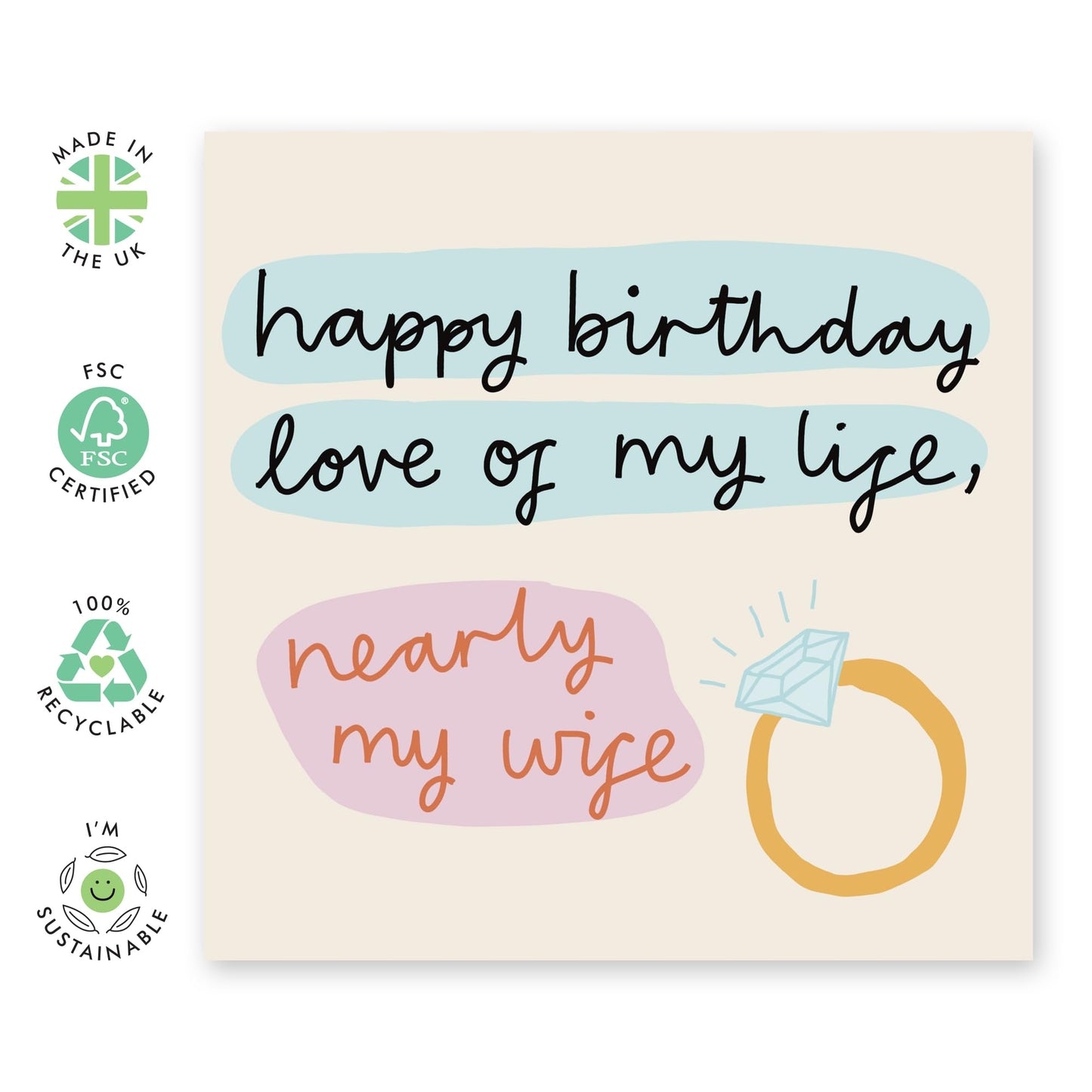 Happy Birthday Card with Ring - 'Birthday Nearly My Wife' - Gift for Fiance, Engaged Couples, Soon To Be Wife, Girlfriend, Couples - Engagement Bday - Comes with Fun Stickers
