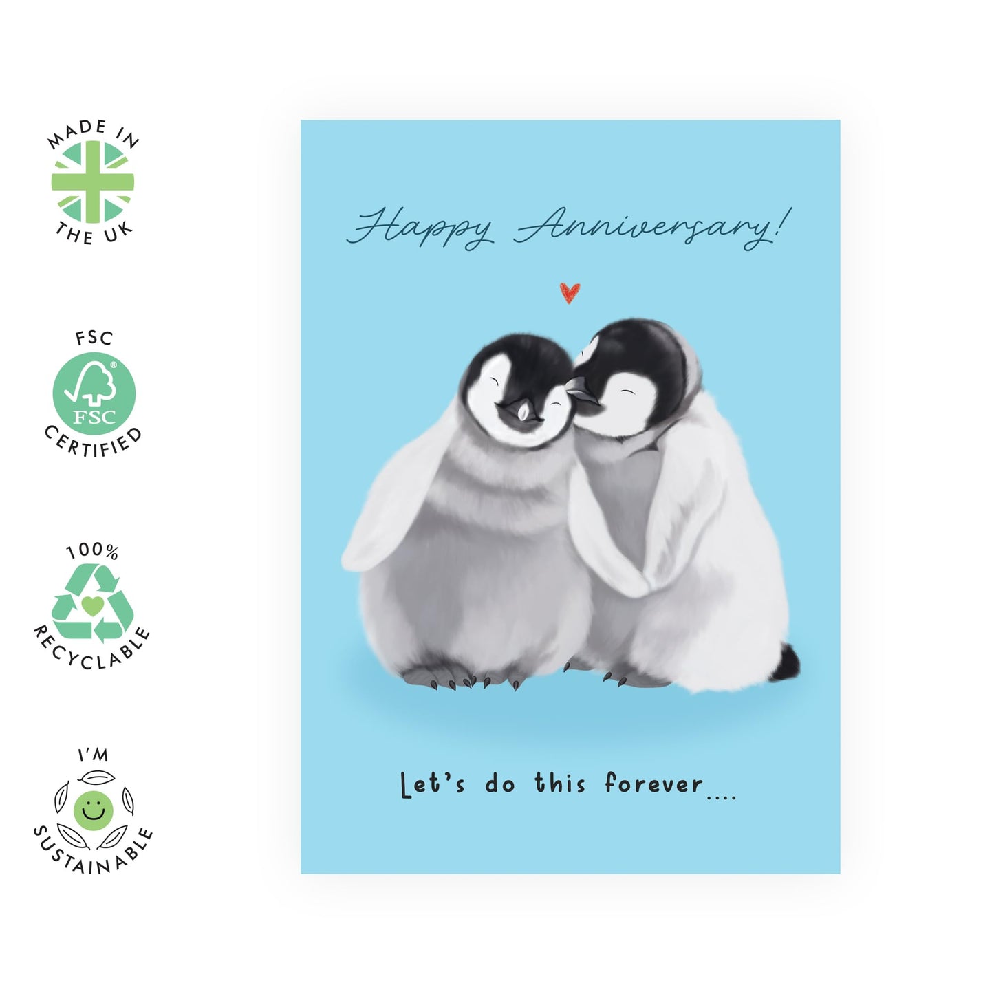 Romantic Penguin Anniversary Card - "Let’s Do This Forever" - Cute Love Greeting Presents for Partner, Wife, Husband, Babe or Spouse- Warm Hugs - Comes with Stickers