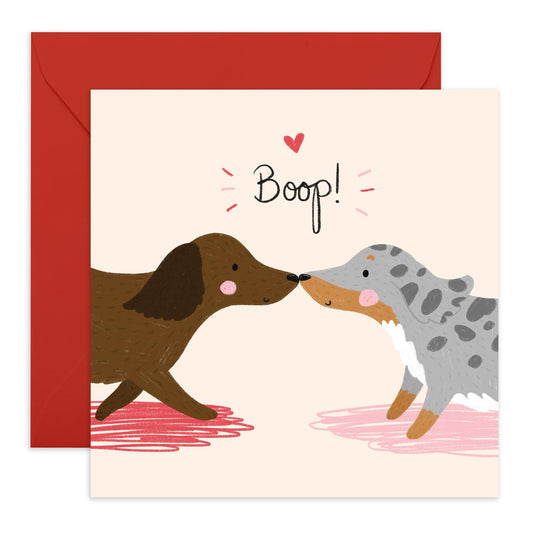 Cute Dog Greeting Card - Boop! - Sausage Dog - Ideal for Birthday or Love Card for Dog Lovers, Him, Her, Friend, Spouse, Partner, Boyfriend, Girlfriend - Valentines Day - Comes with Stickers