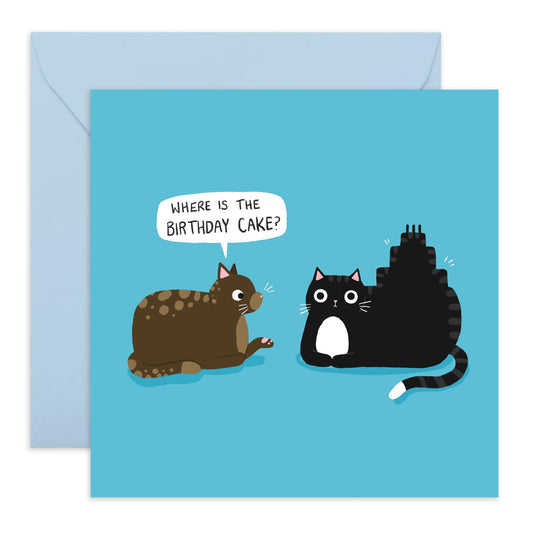 Hilarious Cats Birthday Card - 'Where is the Cake Cats' - Presents for Husband, Wife, Friends, Co-workers, Colleagues, Family, Boyfriend, Girlfriend - Ate It - Comes with Fun Stickers
