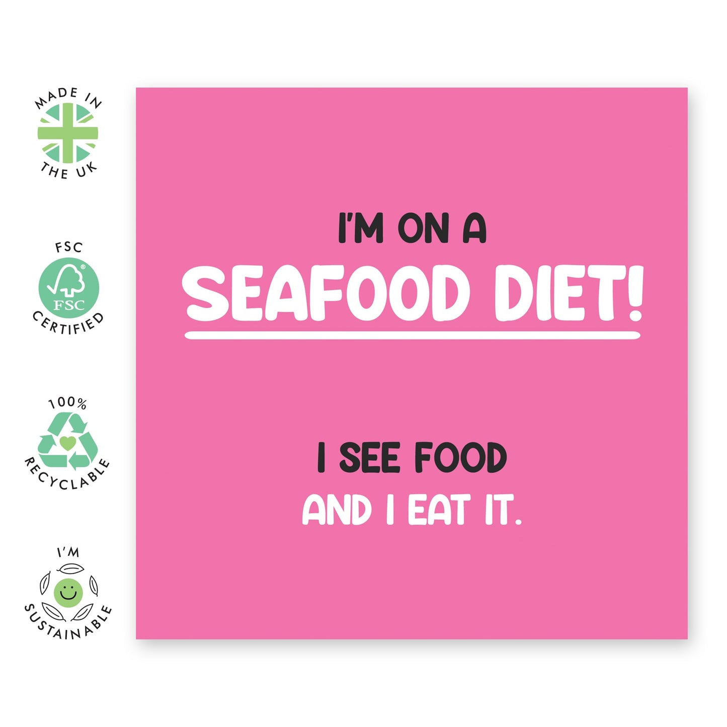 Creatively Funny Birthday Card - 'Seafood Diet' - Gifts for the Health Conscious Co-workers, Gym Rats, Friends, Colleagues - Yummy Seafood - Comes with Fun Stickers