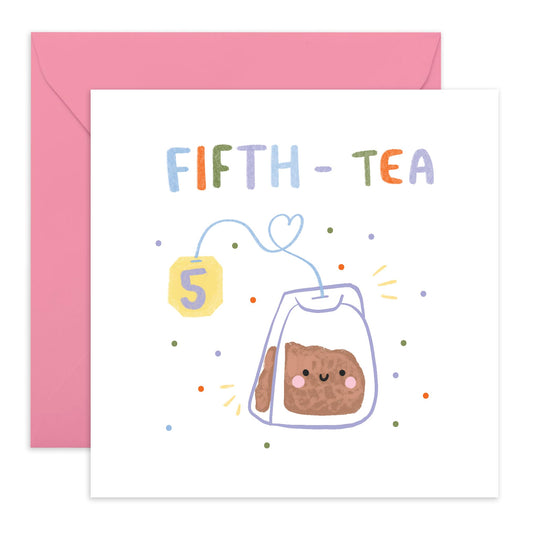 50th Birthday Card Teabag - 'Fifth Tea' - Gifts for Men, Women, Mum, Dad, Uncle, Auntie - Creative Fifty Years Old - Comes with Fun Stickers