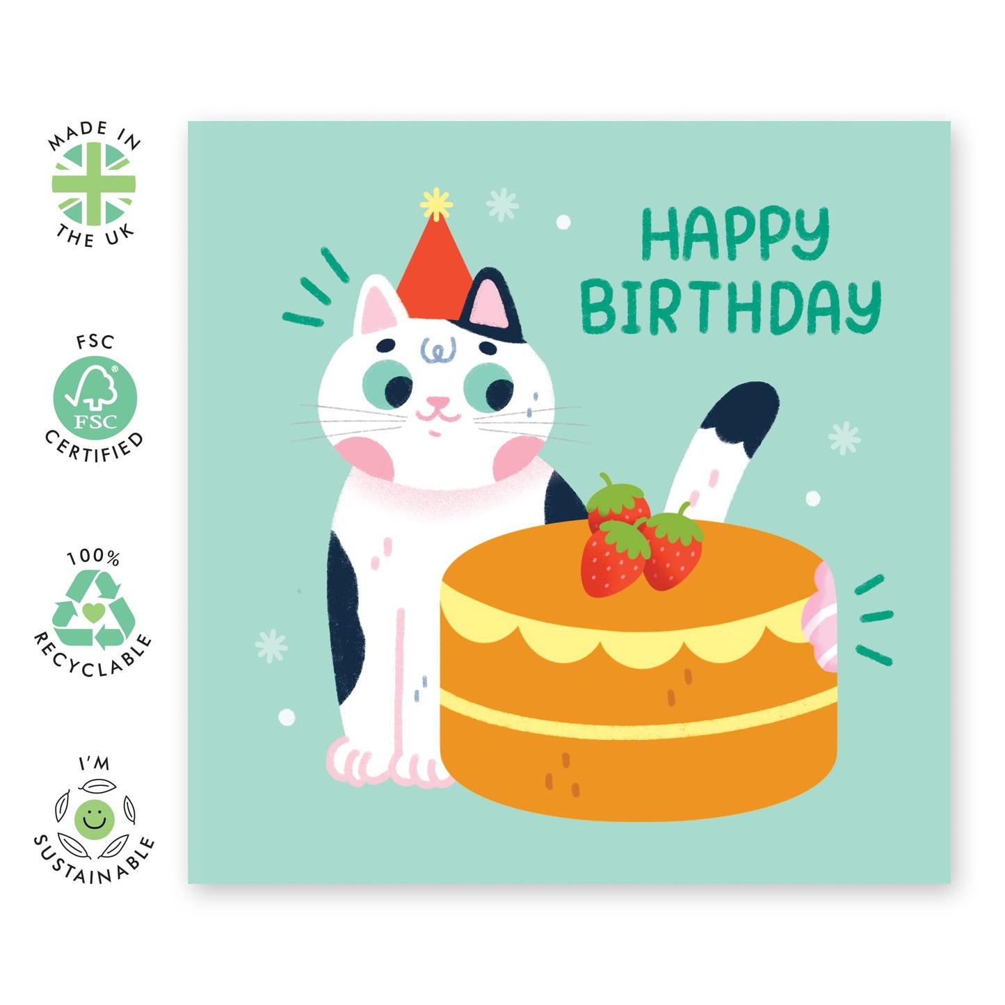 Cute Birthday Card From The Pet - Cat Birthday Cards For Men Women - Cake Bite - Humorous Greeting Cards For Him Her - Gifts For Pet Owners - Comes With Stickers - By Central 23