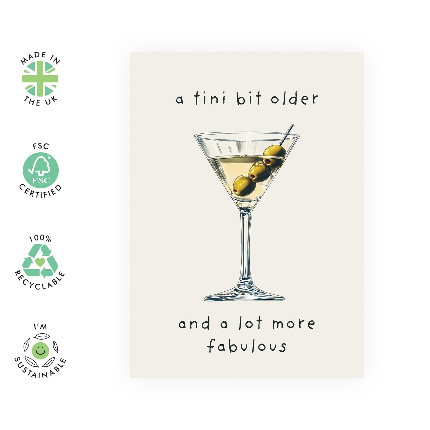 Martini Birthday Card - 'Tini Bit Older' - Gifts for Husband, Wife, Girlfriend, Boyfriend, Friends, Sister, Brother, Bruv, Cousin, Workmate, Co-worker - Drinks - Comes with Fun Stickers