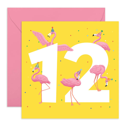 Floral Birthday Card For Girl Age 12 - Happy Twelfth Birthday Cards For Kids - Flamingo Age 12 - Gifts For Daughter Niece Granddaughter - Twelve Year Old - Comes With Fun Stickers - By Central 23