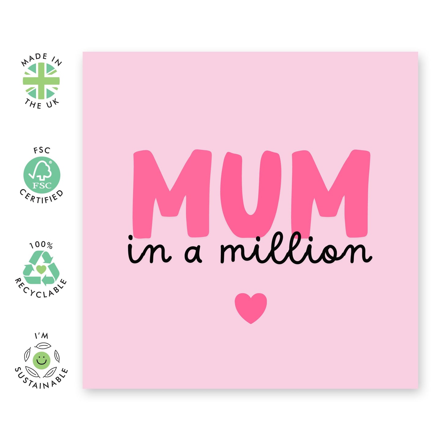 Mum Birthday Card - Mum In A Million - Mothers Day Cards For Mum From Daughter Son - Sweet Greeting Card For Step Mum - Mum In Law - Birthday Cards For Women - Comes With Fun Stickers - By Central 23