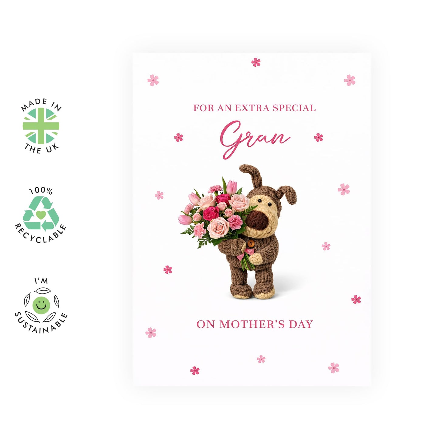 Mother’s Day Card for Gran - ‘For an Extra Special Gran’ Greeting Card - Cute Puppy with Flower Bouquet Design - Thoughtful Keepsake for Grandma - Made in UK - Includes Premium White Envelope