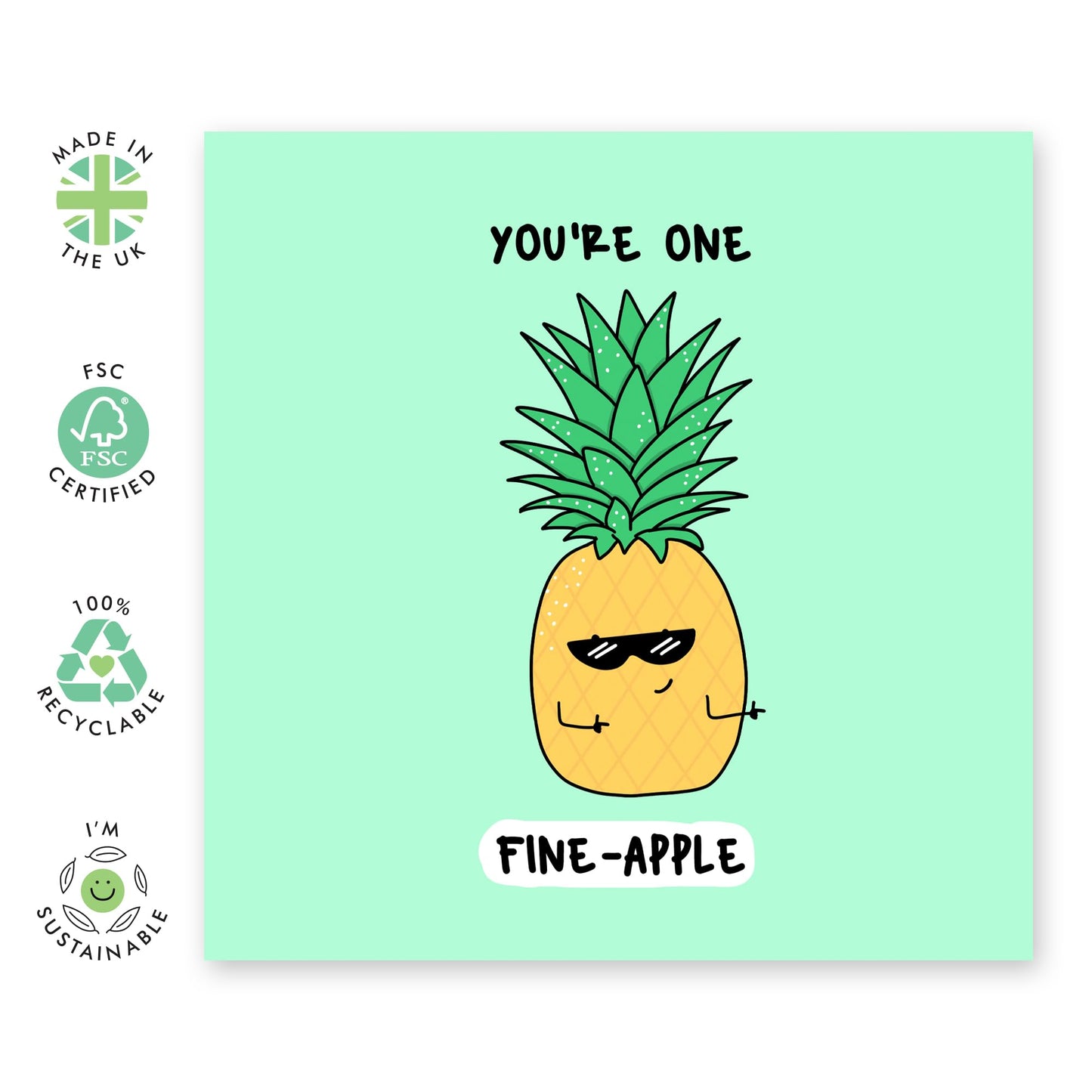 Punny Greeting Card - 'YOU'RE ONE FINE-APPLE' - Perfect for Adding a Fun and Fruitful Touch to Any Occasion - Ideal for Him, Her, Friends, Family, Colleagues - Comes With Stickers By Central 23