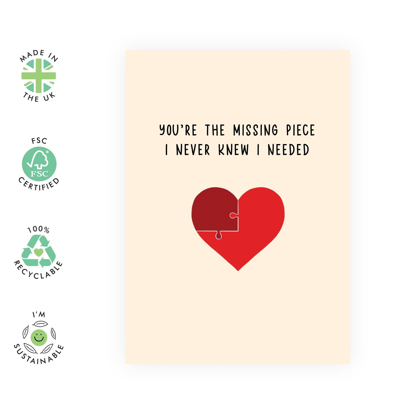 Romantic Card – "You’re the Missing Piece I Never Knew I Needed" – Heartfelt Gifts for Partner, Boyfriend, Girlfriend, Husband, Wife, Babe, Spouse, Other Half, Him, Her - Comes with Stickers