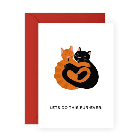 Anniversary Card - Do This Fur-Ever - Cats - Romantic Valentines Idea for Husband Wife Boyfriend Girlfriend Him Her Babe Cat Lovers - Hugging, Sweet Pun - Comes With Stickers