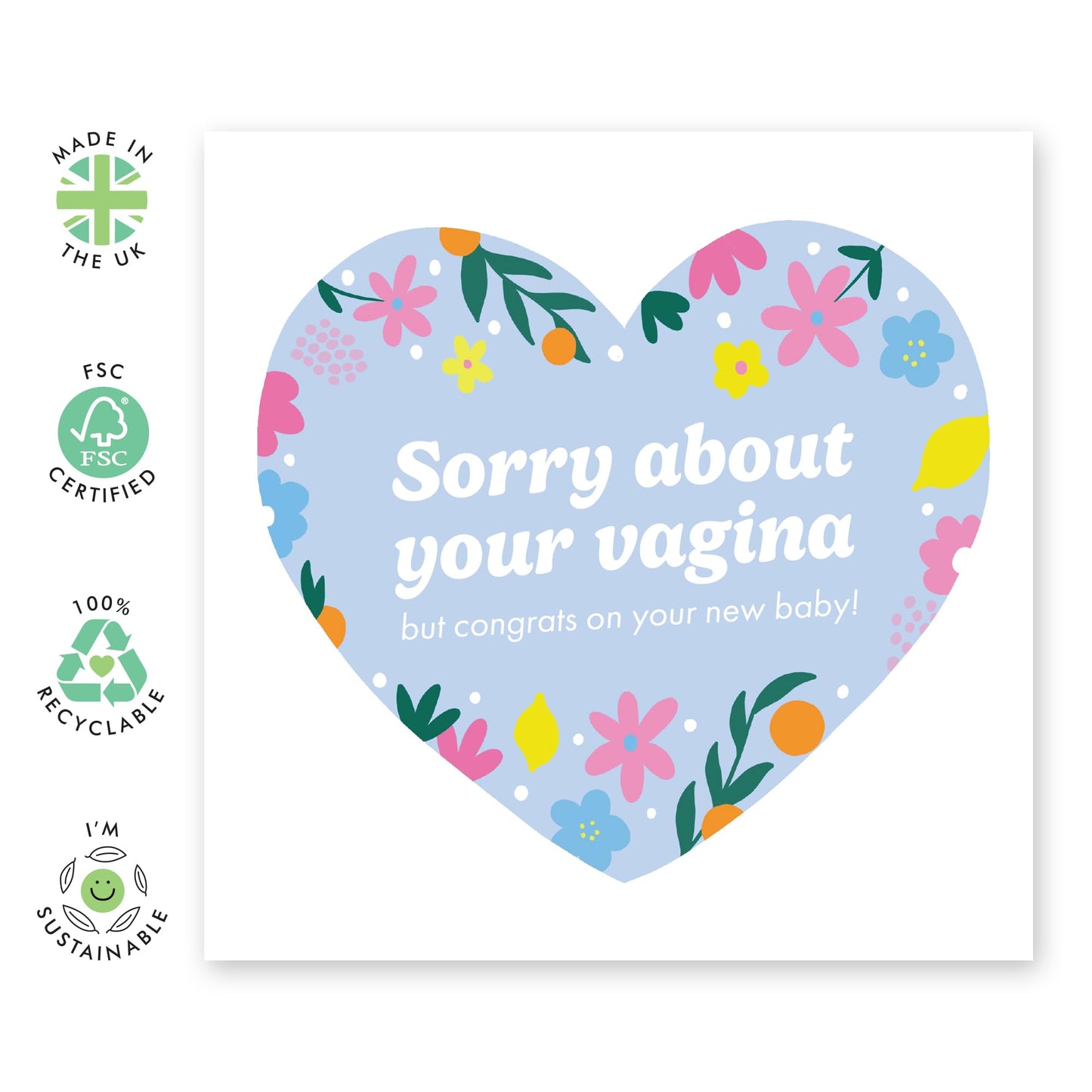 Funny Greeting Cards For New Mum - Sorry About Your Vag*na - Congratulations On Your New Baby - Birth Affirmations Cards For Labor - Pregnancy Gifts For Women - Comes With Stickers By Central 23