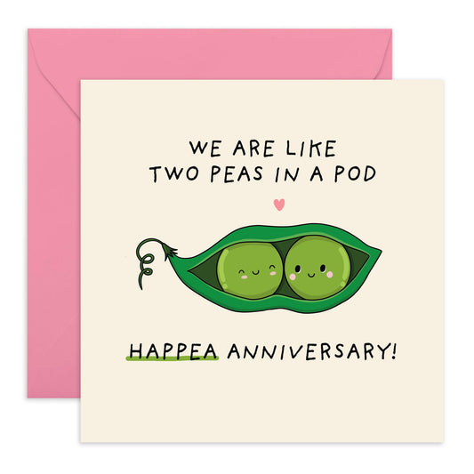 Cute HapPEA Anniversary Card - ‘Two Peas In A Pod’ - Gifts for Husband, Wife, Boyfriend, Girlfriend, Partner, Spouse, Other Half, Babe, Him, Her - Warm Message - Comes with Stickers