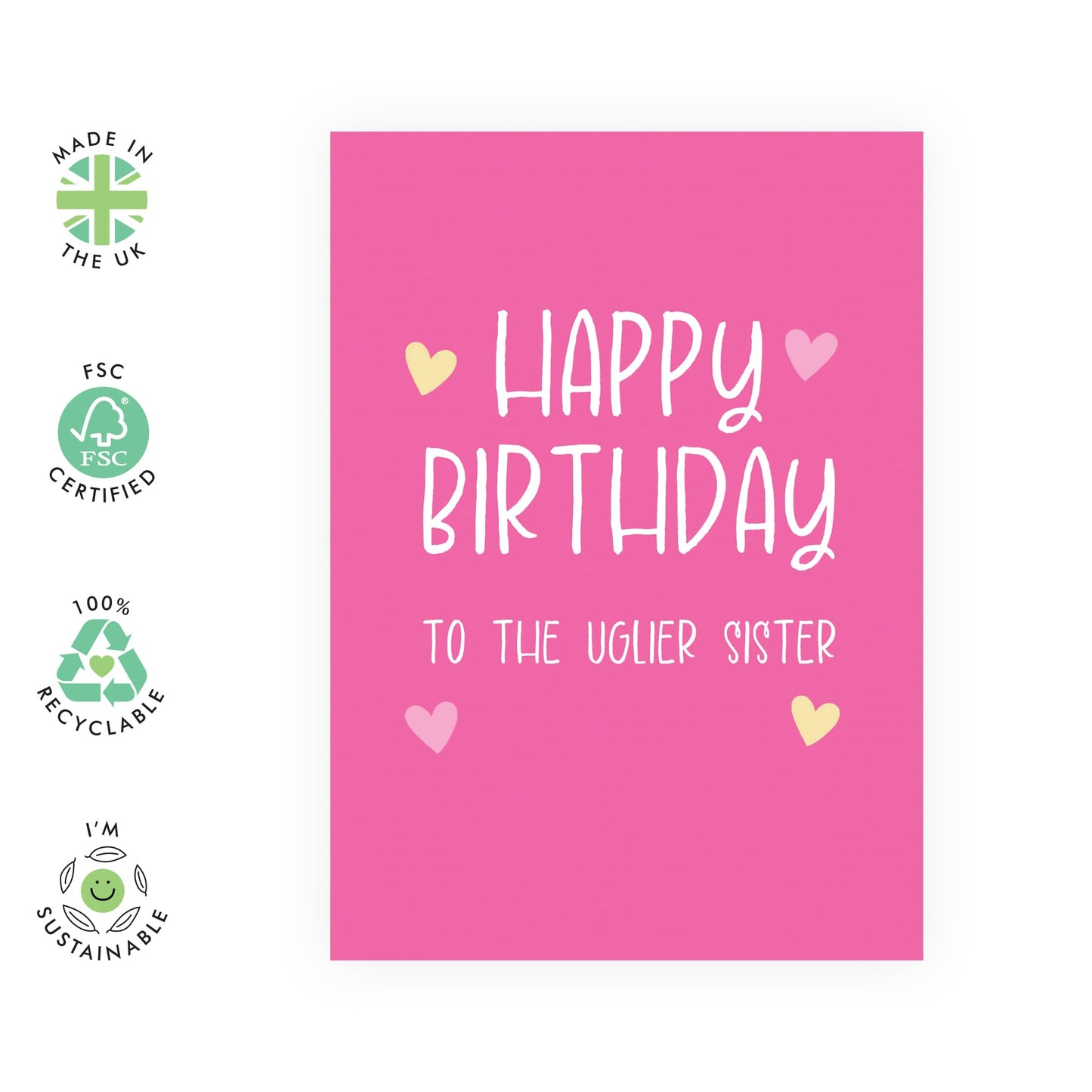 Birthday Card Joke for Sister – "Happy Birthday to the Uglier Sister" – Humorous Greeting for Sibling, Sis, Step Sis, Family - Making Fun of Her - Comes with Fun Stickers